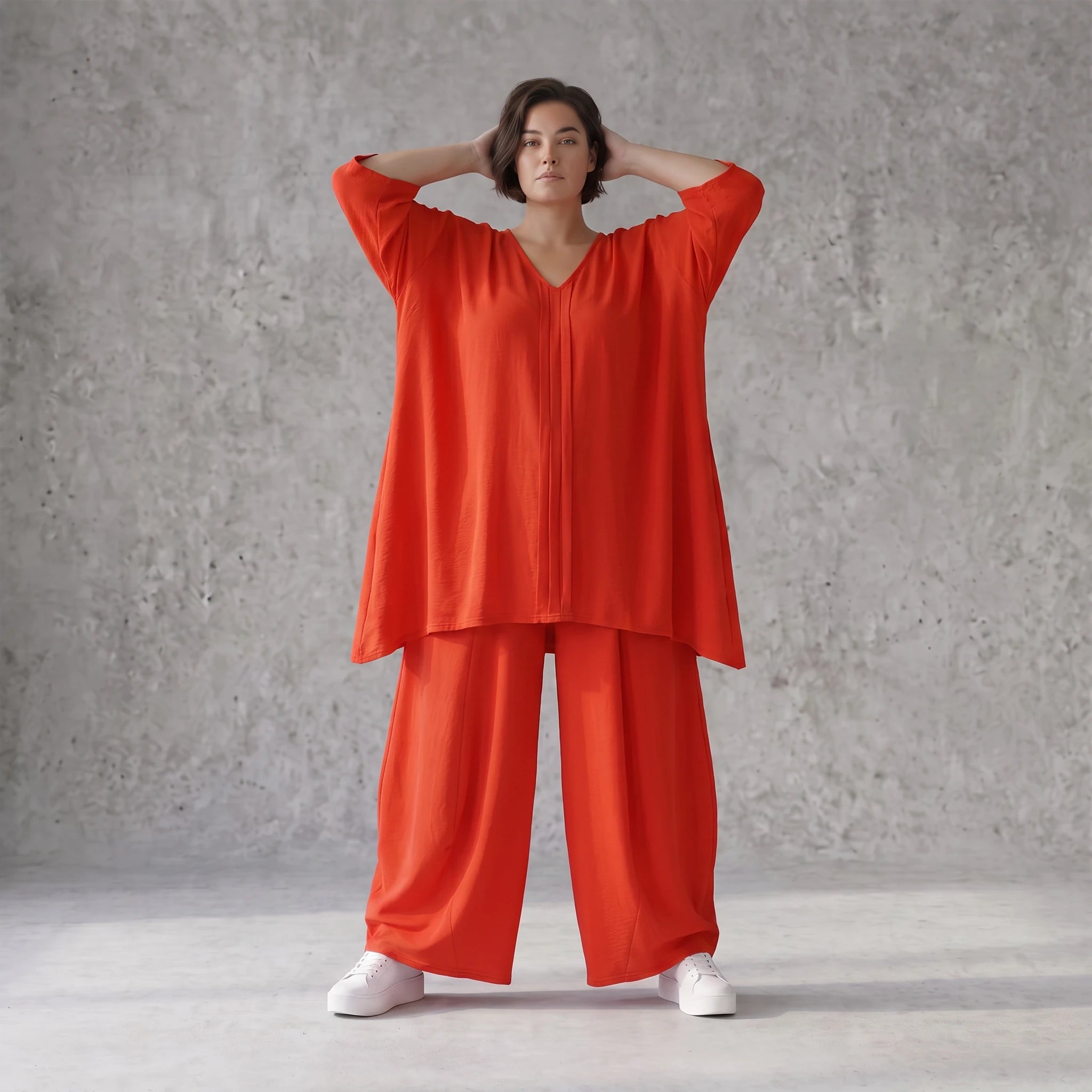 Leichtes Hellrot sehr Leinenlook Shirt in A-Linie fuer legeren Lagenlook zeitlos Oversize