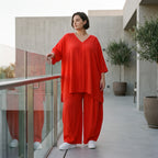 Leichtes Hellrot sehr Leinenlook Shirt in A-Linie fuer legeren Lagenlook zeitlos Oversize
