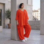 Leichtes Hellrot sehr Leinenlook Shirt in A-Linie fuer legeren Lagenlook zeitlos Oversize