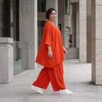 Leichtes Hellrot sehr Leinenlook Shirt in A-Linie fuer legeren Lagenlook zeitlos Oversize