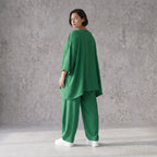 Legeres Oversize Shirt in Smaragdgrün mit Leinenlook A-Linie und V-Ausschnitt zeitlos 89
