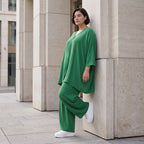 Legeres Oversize Shirt in Smaragdgrün mit Leinenlook A-Linie und V-Ausschnitt zeitlos 89