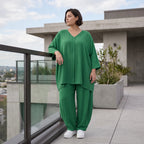 Legeres Oversize Shirt in Smaragdgrün mit Leinenlook A-Linie und V-Ausschnitt zeitlos 89