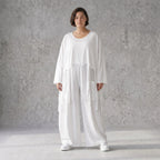 Weißer Oversize Überwurf im Lagenlook leger zeitlos luftig mit Fransen Crashoptik leicht