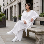 Weißer Oversize Überwurf im Lagenlook leger zeitlos luftig mit Fransen Crashoptik leicht