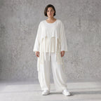 Zeitloser Oversize Lagenlook Überwurf in Creme leger luftig mit Fransen Detail fein soft