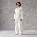 Zeitloser Oversize Lagenlook Überwurf in Creme leger luftig mit Fransen Detail fein soft