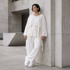 Zeitloser Oversize Lagenlook Überwurf in Creme leger luftig mit Fransen Detail fein soft