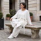 Zeitloser Oversize Lagenlook Überwurf in Creme leger luftig mit Fransen Detail fein soft