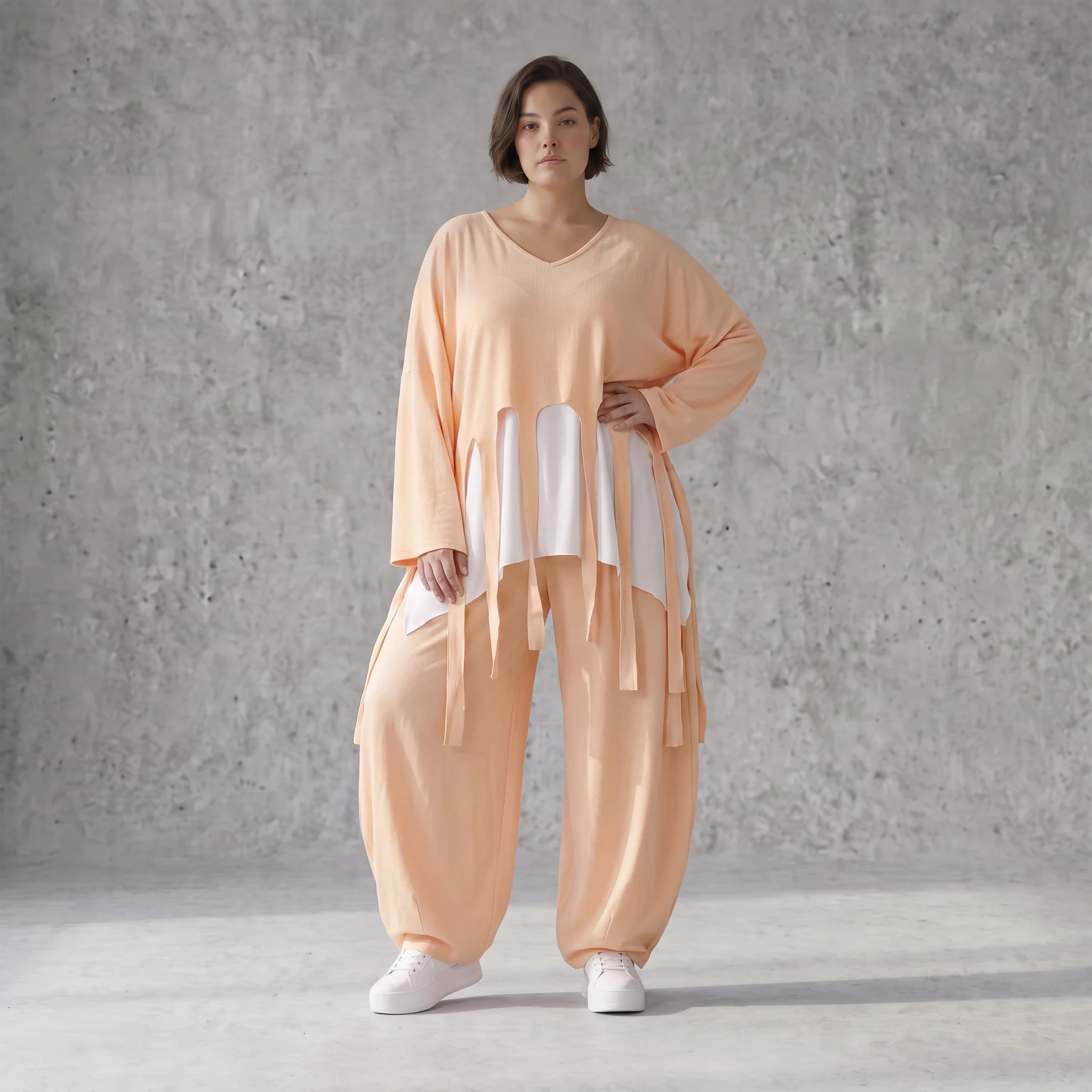 Lagenlook Oversize Überwurf in Mauve leger zeitlos mit Fransen leicht fliessend sommer
