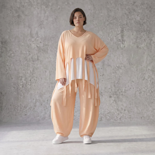 Lagenlook Oversize Überwurf in Mauve leger zeitlos mit Fransen leicht fliessend sommer