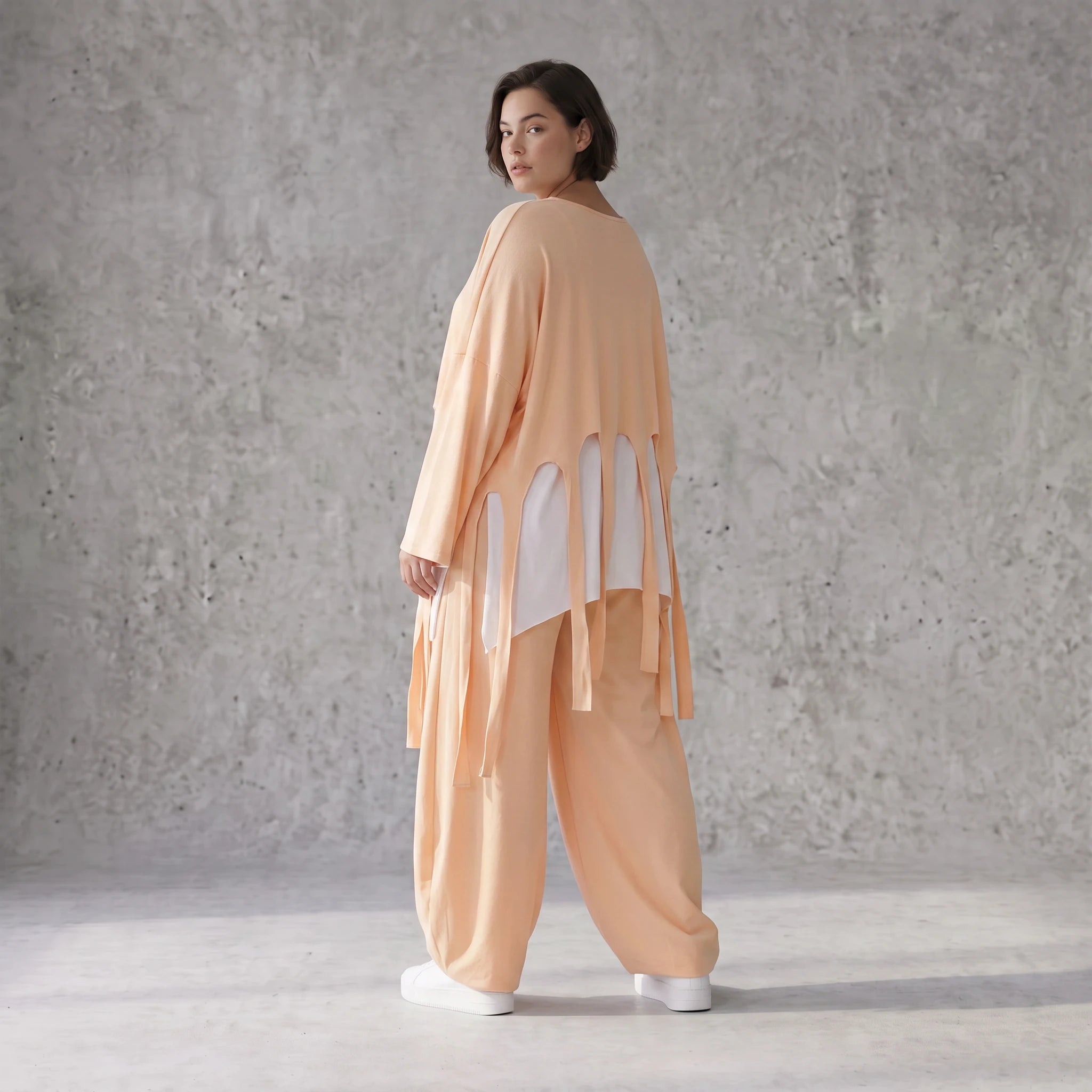 Lagenlook Oversize Überwurf in Mauve leger zeitlos mit Fransen leicht fliessend sommer