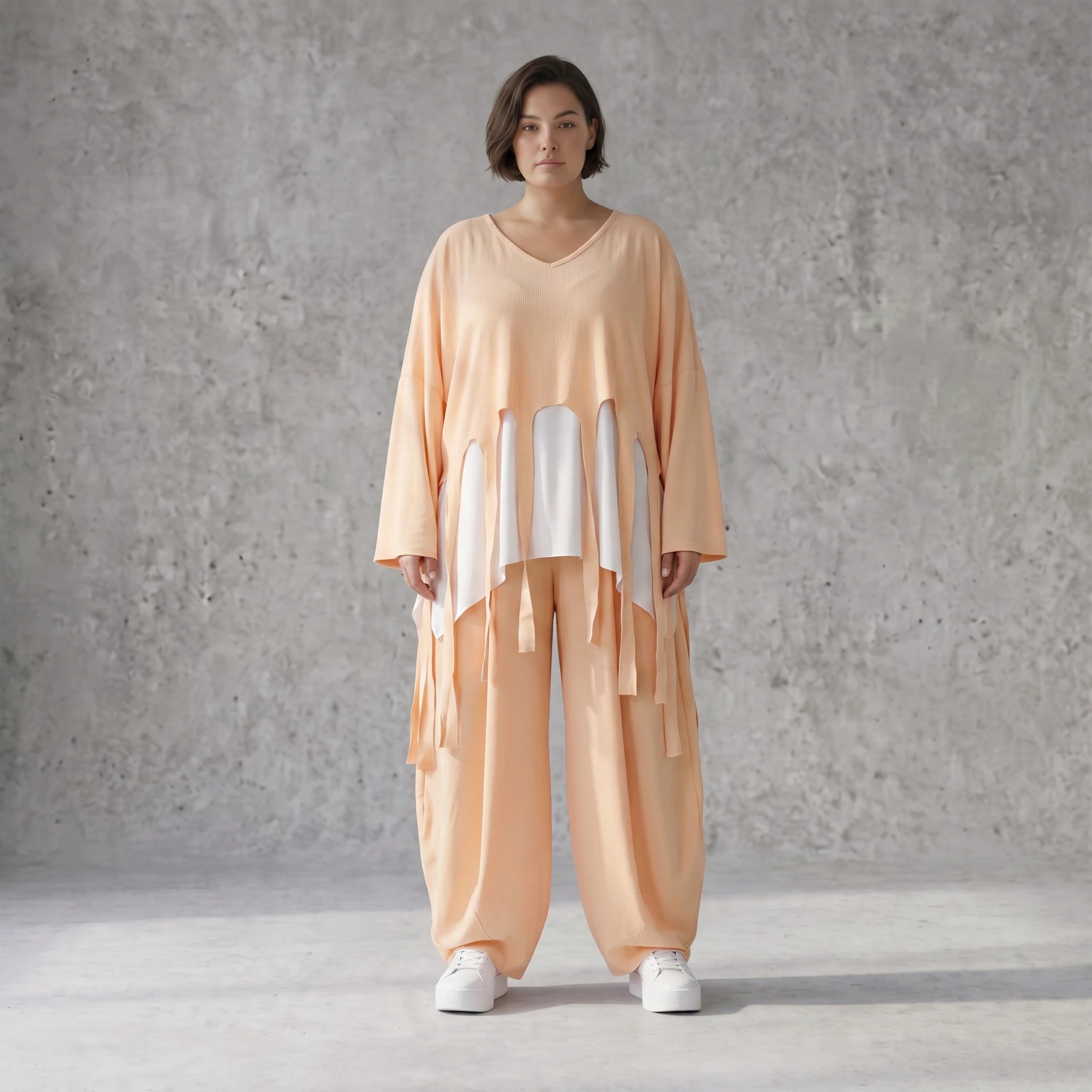 Lagenlook Oversize Überwurf in Mauve leger zeitlos mit Fransen leicht fliessend sommer