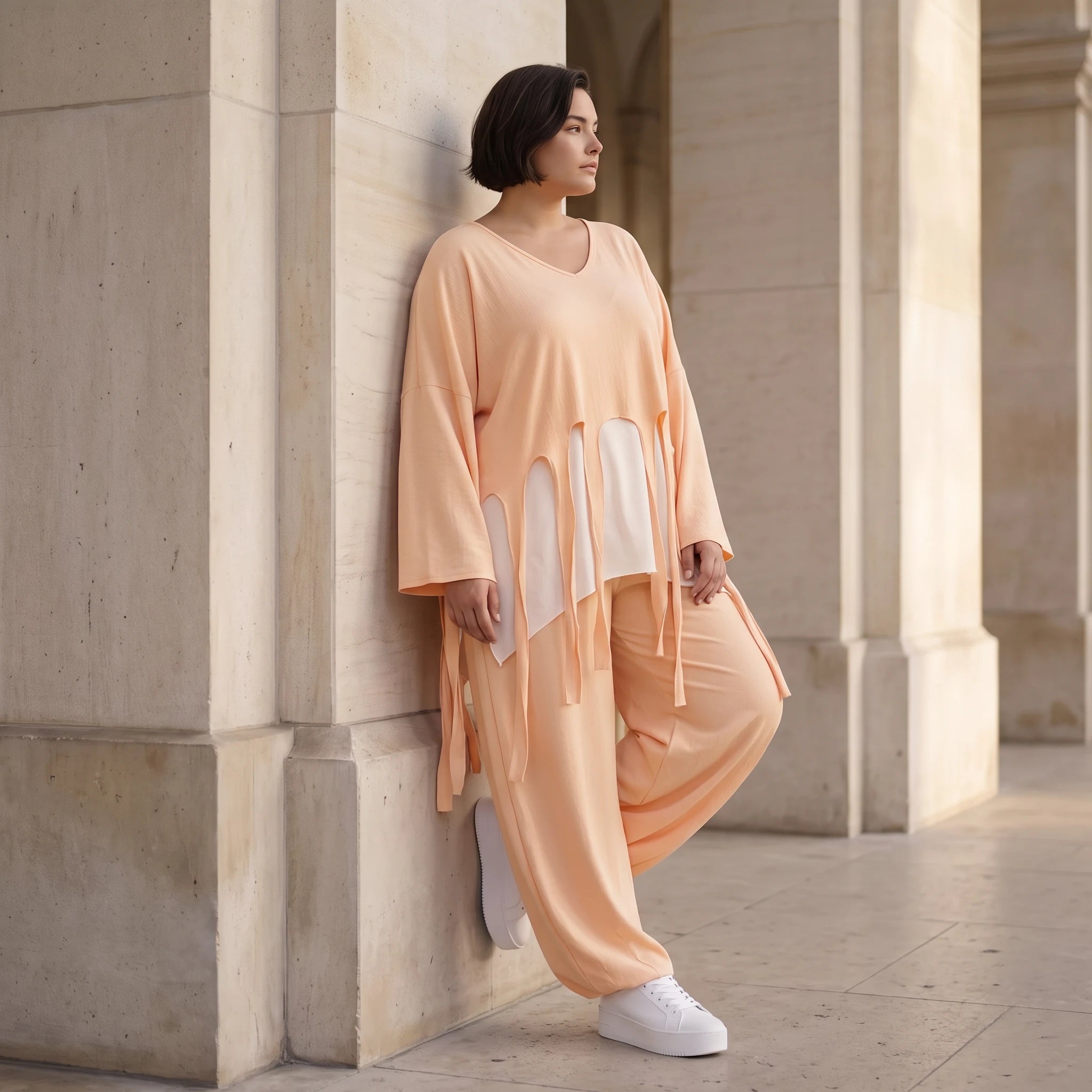 Lagenlook Oversize Überwurf in Mauve leger zeitlos mit Fransen leicht fliessend sommer