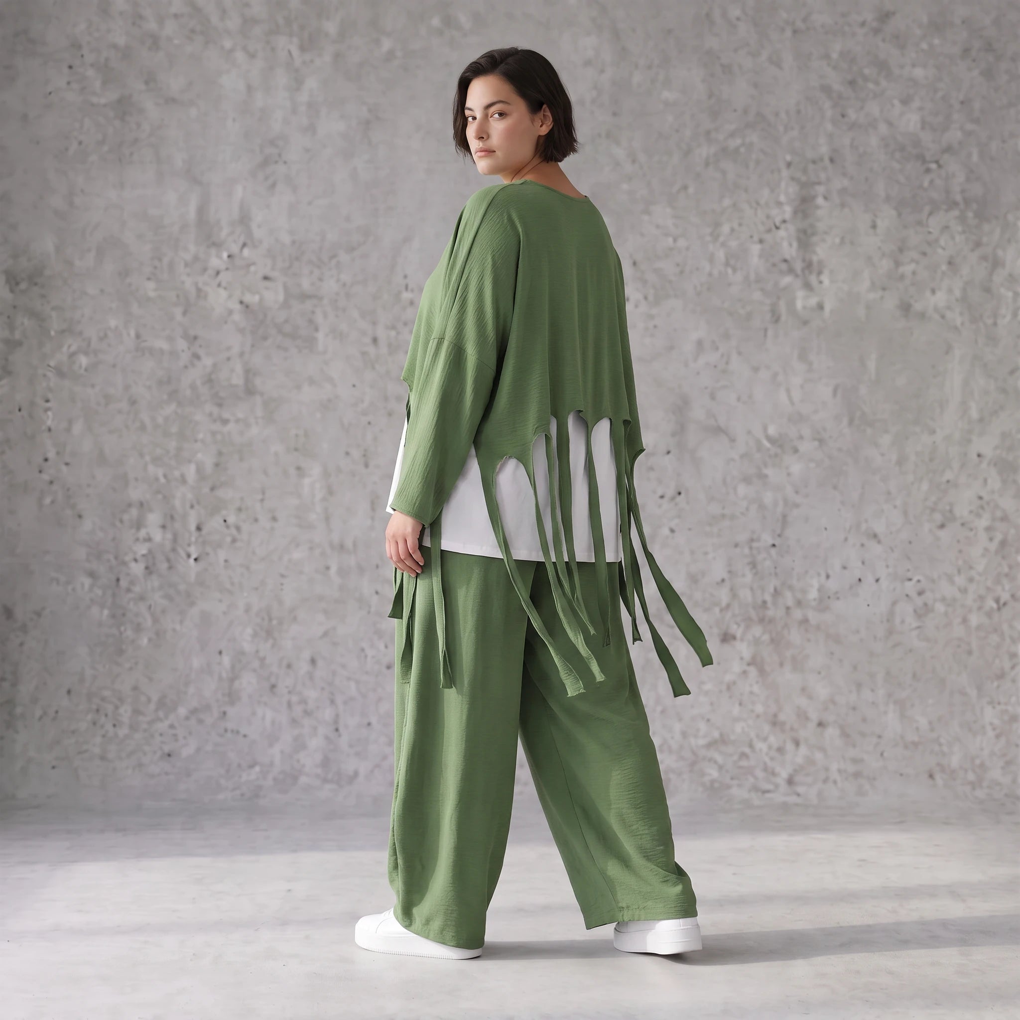 Luftiger Khaki Lagenlook Überwurf in Leinenoptik Oversize leger zeitlos elegant und fein