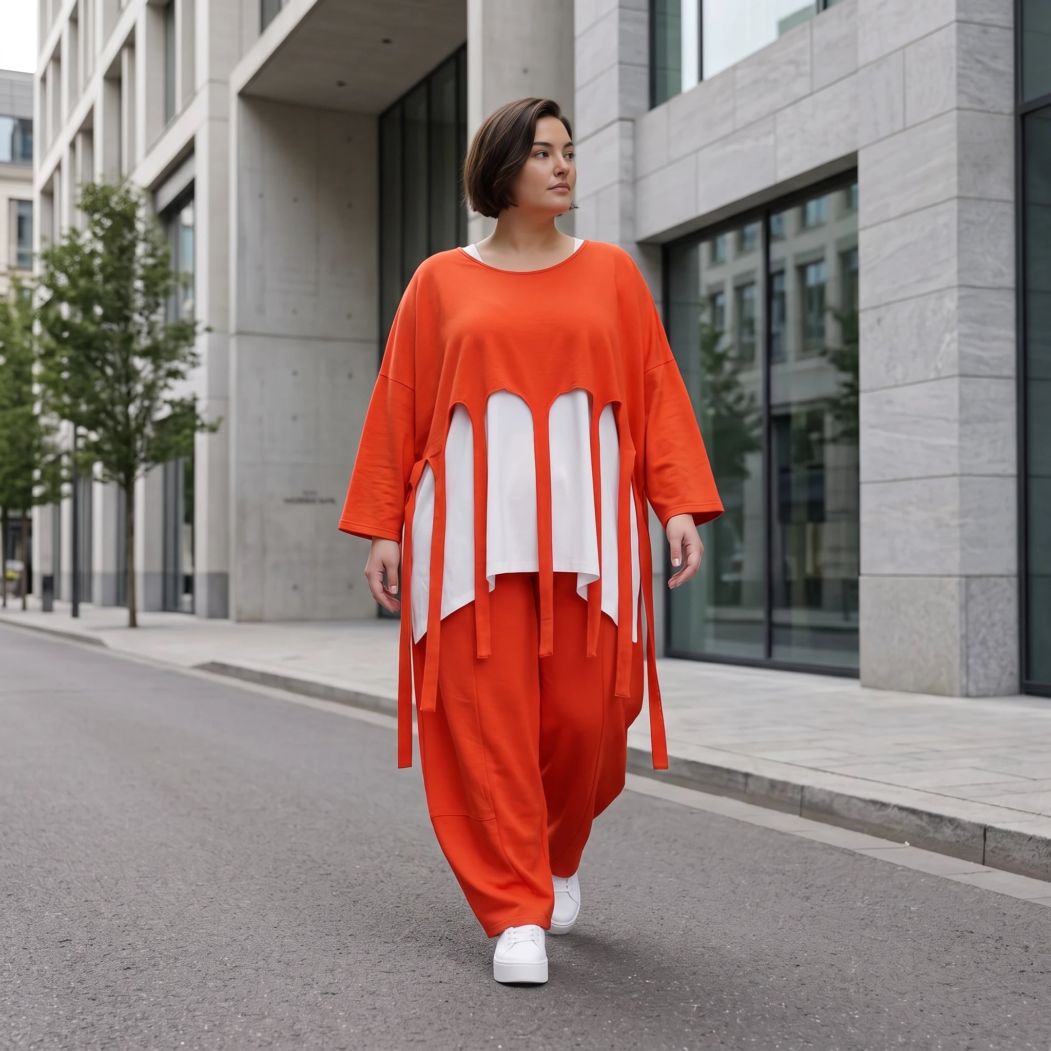Leichter Hellrot fliessend Ueberwurf im Lagenlook Oversize entspannt zeitlos luftig weich