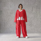 Fuchsia Oversize Überwurf im Lagenlook stilvoll ausgefallen mit Leinenoptik Fransen chic
