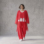 Fuchsia Oversize Überwurf im Lagenlook stilvoll ausgefallen mit Leinenoptik Fransen chic