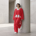 Fuchsia Oversize Überwurf im Lagenlook stilvoll ausgefallen mit Leinenoptik Fransen chic