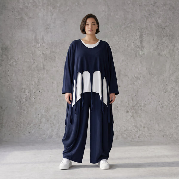 Marine Lagenlook Ueberwurf Oversize leger mit Leinenoptik zeitlos besonders luftig weich