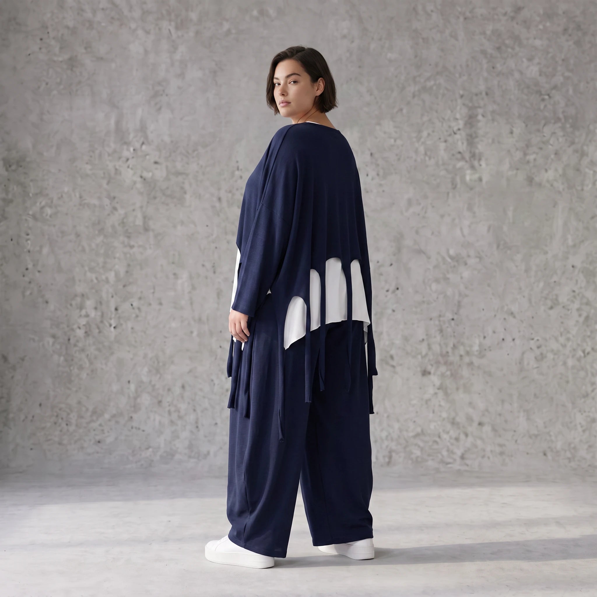 Marine Lagenlook Ueberwurf Oversize leger mit Leinenoptik zeitlos besonders luftig weich