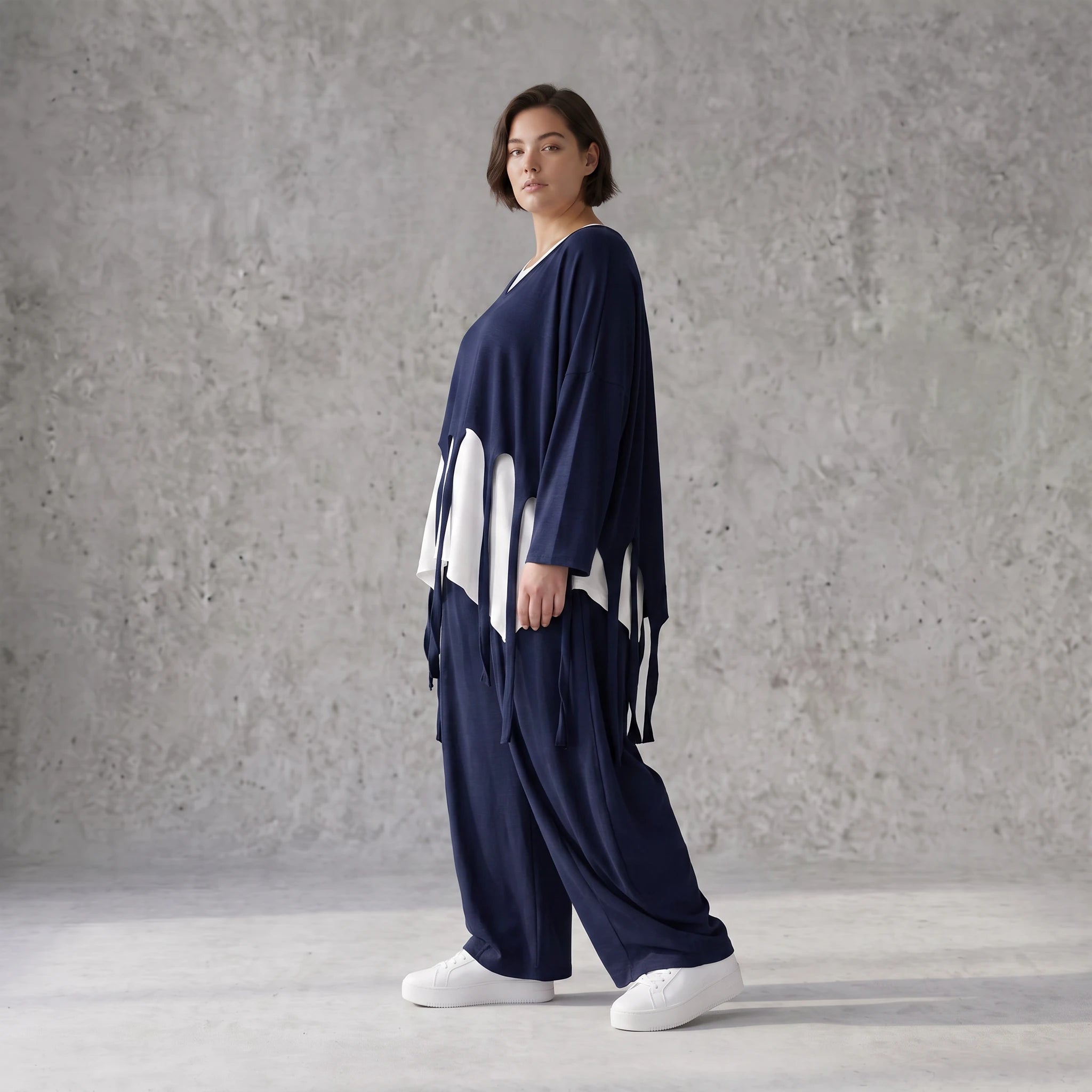 Marine Lagenlook Ueberwurf Oversize leger mit Leinenoptik zeitlos besonders luftig weich
