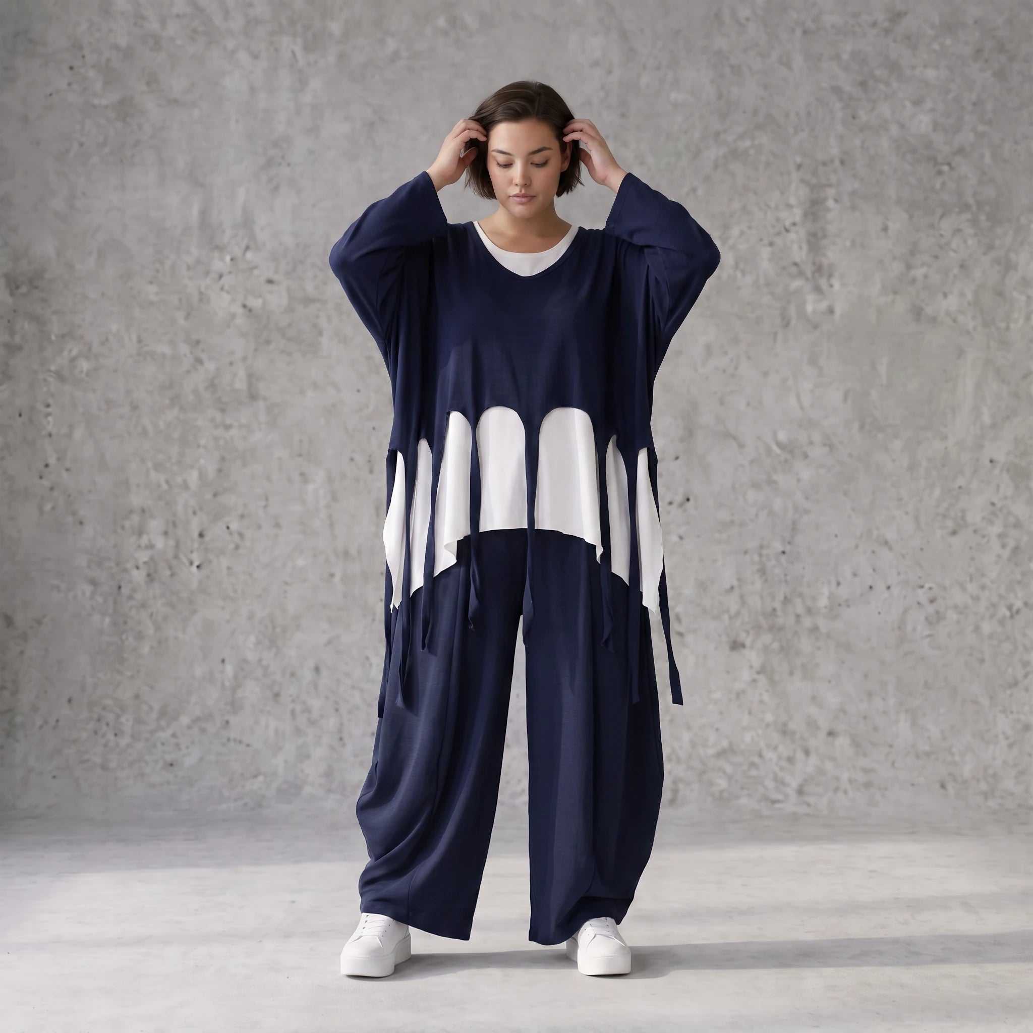 Marine Lagenlook Ueberwurf Oversize leger mit Leinenoptik zeitlos besonders luftig weich