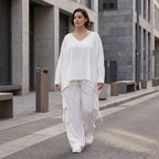 Zeitlos ausgefallene Oversize Ballonhose in Weiß entspannt Lagenlook luftig sommerleicht