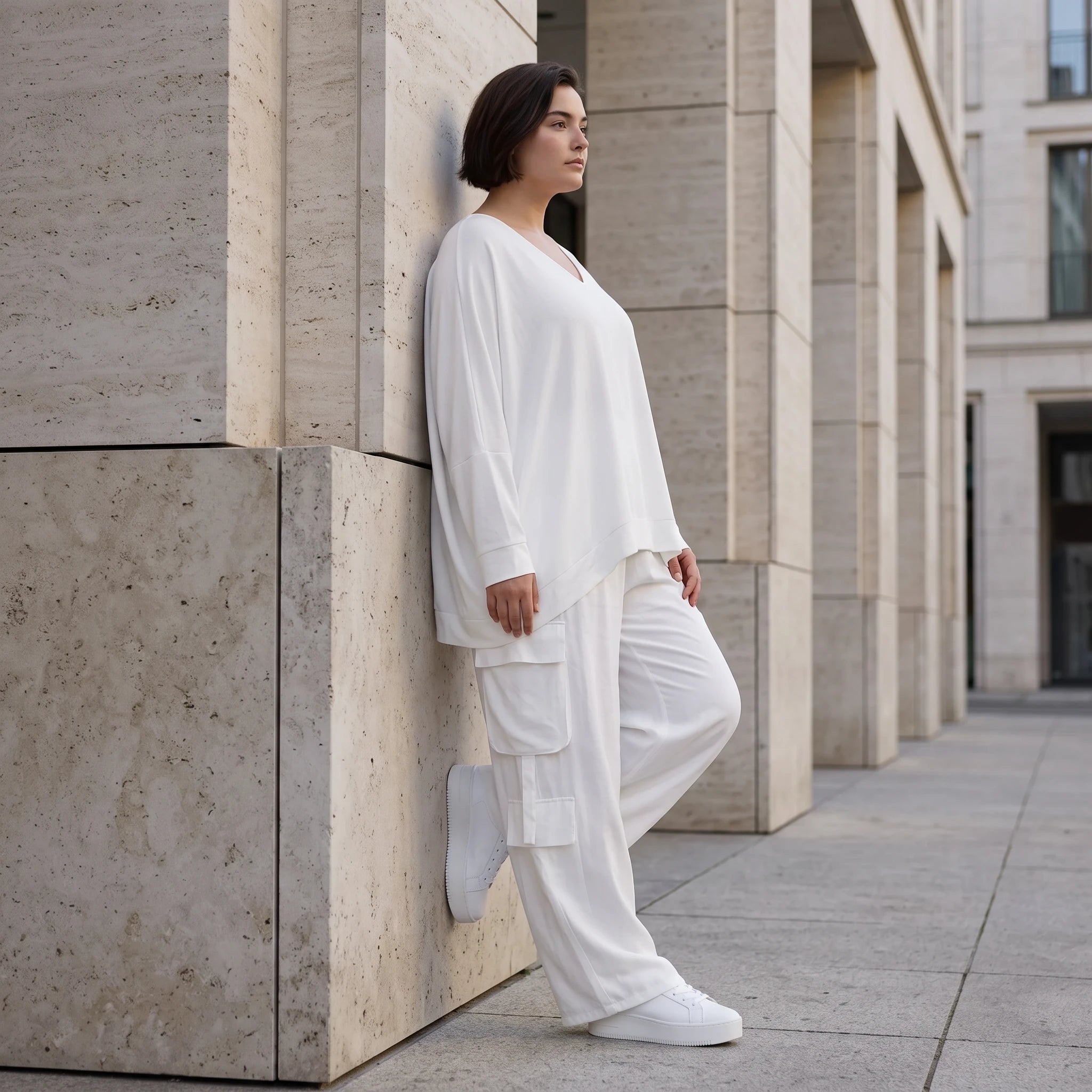 Zeitlos ausgefallene Oversize Ballonhose in Weiß entspannt Lagenlook luftig sommerleicht