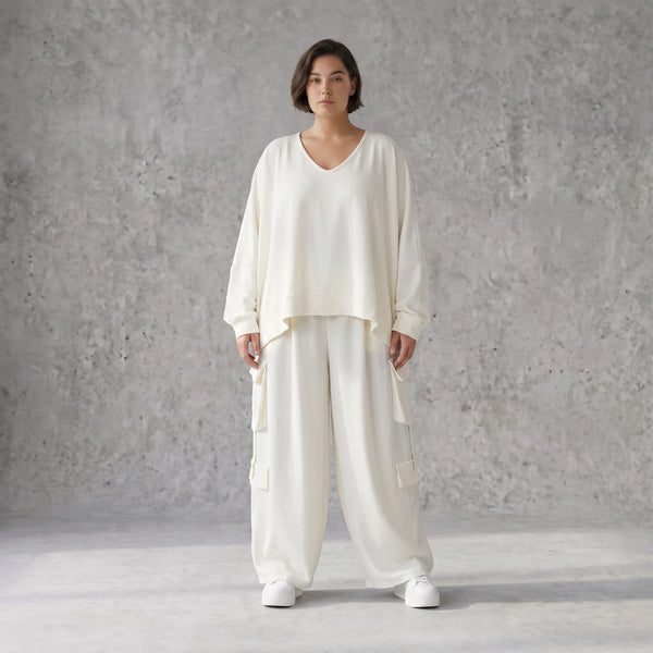 Creme Ballonhose Oversize Lagenlook leger ausgefallen luftig mit Leinenfeel zeitlos weich