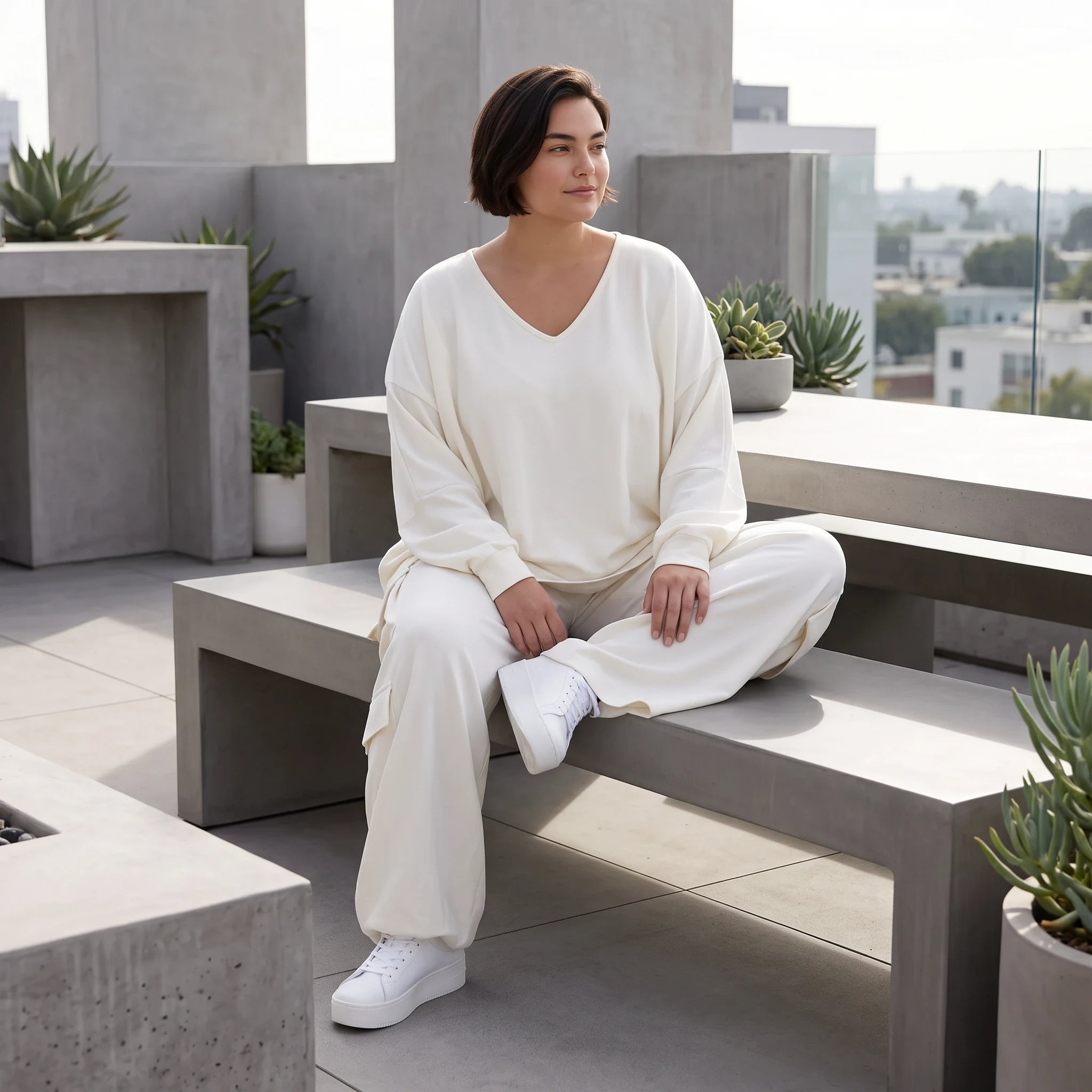 Creme Ballonhose Oversize Lagenlook leger ausgefallen luftig mit Leinenfeel zeitlos weich