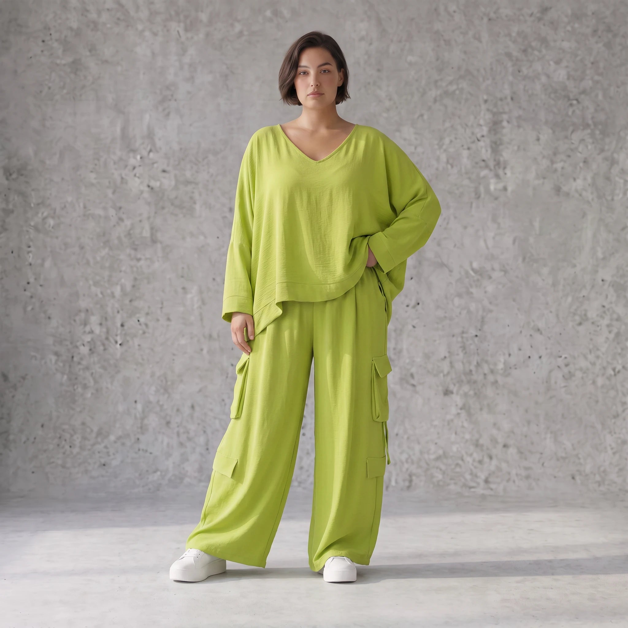 Apfelgrün Ballonhose im Lagenlook Oversize leger ausgefallen luftig zeitlos sommerlich