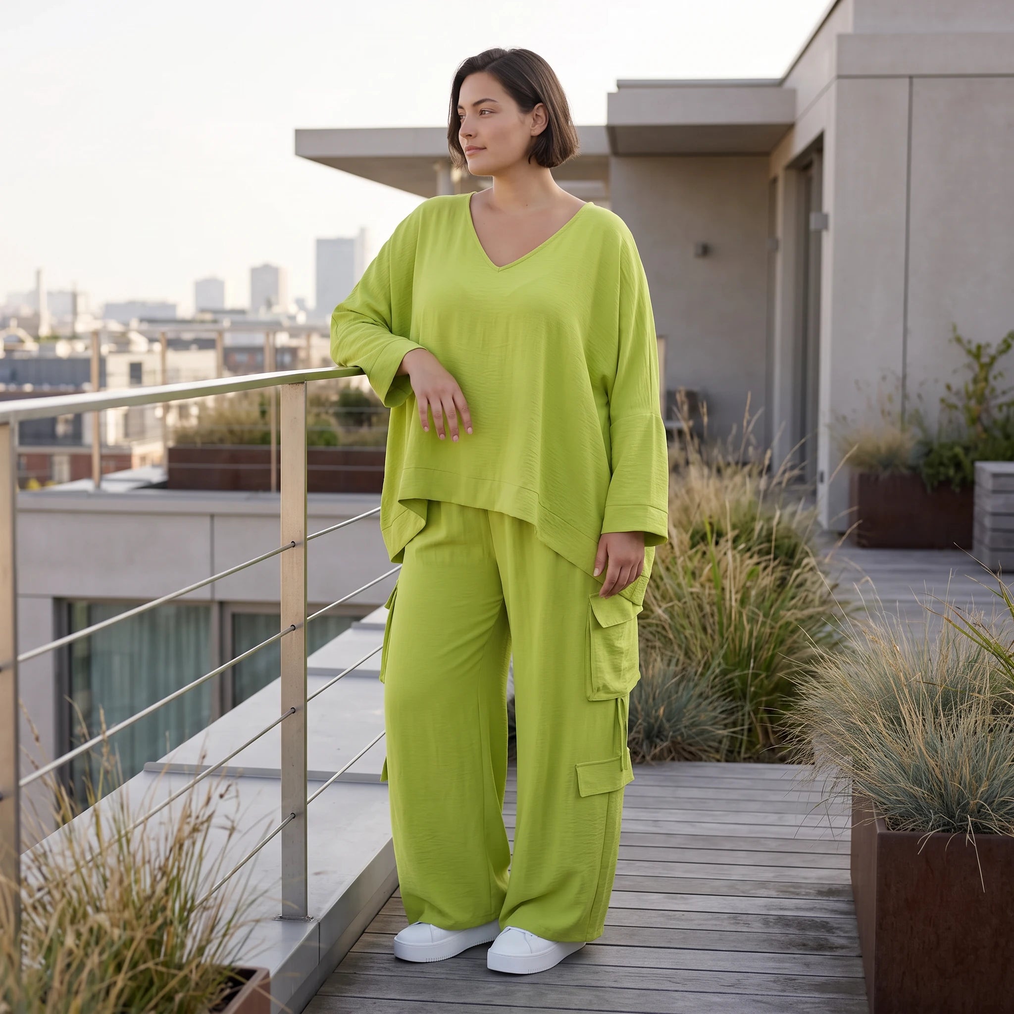 Apfelgrün Ballonhose im Lagenlook Oversize leger ausgefallen luftig zeitlos sommerlich