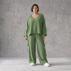 Khaki Ballonhose Lagenlook Oversize luftig ausgefallen zeitlos Fransen Leinenmix Sommer