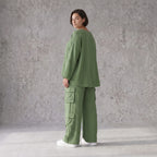 Khaki Ballonhose Lagenlook Oversize luftig ausgefallen zeitlos Fransen Leinenmix Sommer