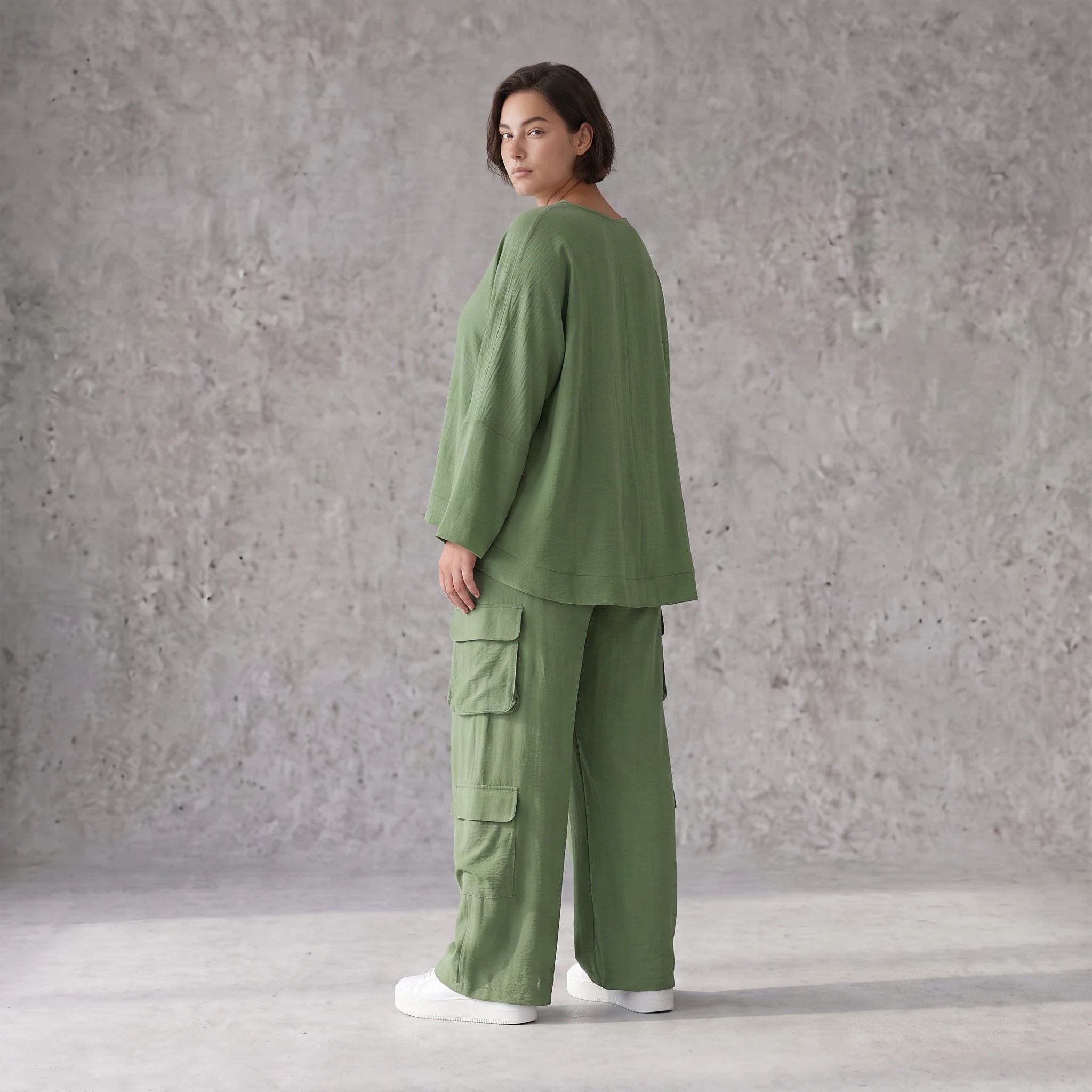 Khaki Ballonhose Lagenlook Oversize luftig ausgefallen zeitlos Fransen Leinenmix Sommer