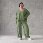 Khaki Ballonhose Lagenlook Oversize luftig ausgefallen zeitlos Fransen Leinenmix Sommer