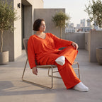 Ballonhose Hellrot fliessend im Lagenlook locker Oversize mit Leinenoptik Crashstruktur
