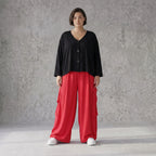 Fuchsia Ballonhose im Lagenlook Oversize leger ausgefallen mit Fransen Flügeltaschen cool