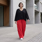 Fuchsia Ballonhose im Lagenlook Oversize leger ausgefallen mit Fransen Flügeltaschen cool