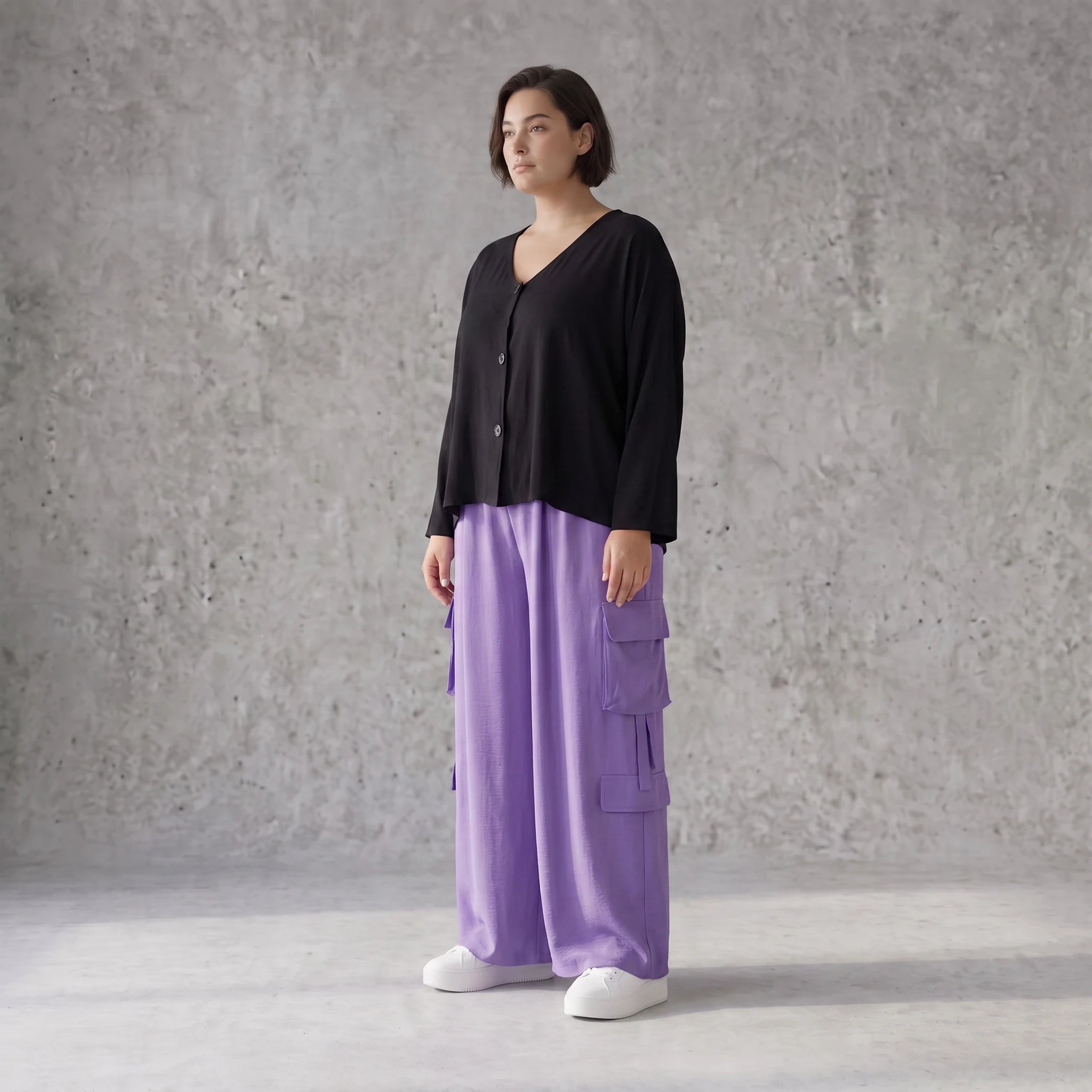Flieder Ballonhose im Lagenlook Oversize leger zeitlos mit Leinenmix Knitteroptik leicht
