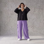 Flieder Ballonhose im Lagenlook Oversize leger zeitlos mit Leinenmix Knitteroptik leicht