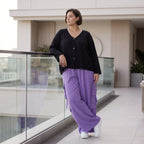 Flieder Ballonhose im Lagenlook Oversize leger zeitlos mit Leinenmix Knitteroptik leicht