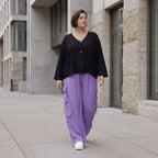 Flieder Ballonhose im Lagenlook Oversize leger zeitlos mit Leinenmix Knitteroptik leicht