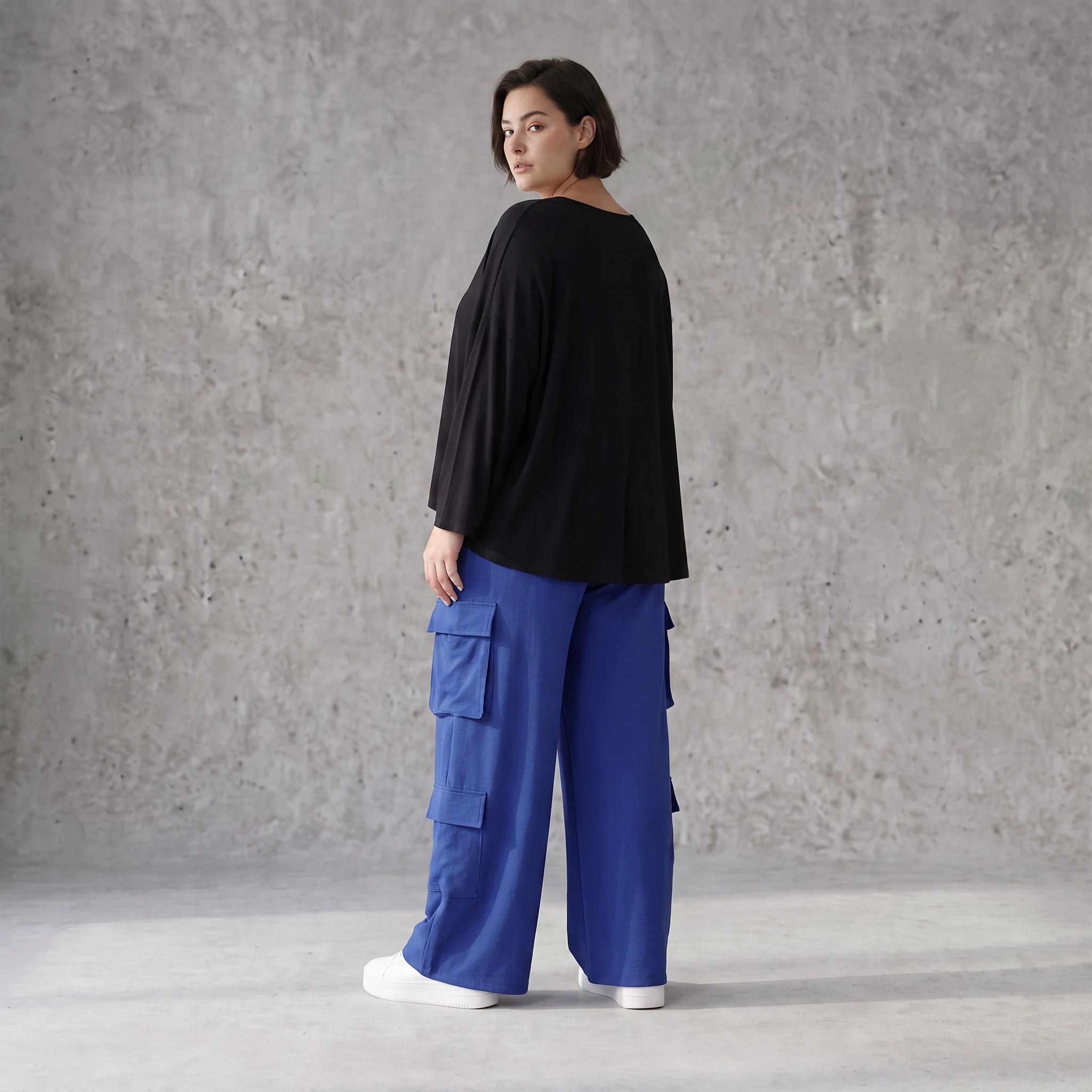 Fliessende Lagenlook Ballonhose in Royalblau leger Oversize ausgefallen zeitlos soft sehr
