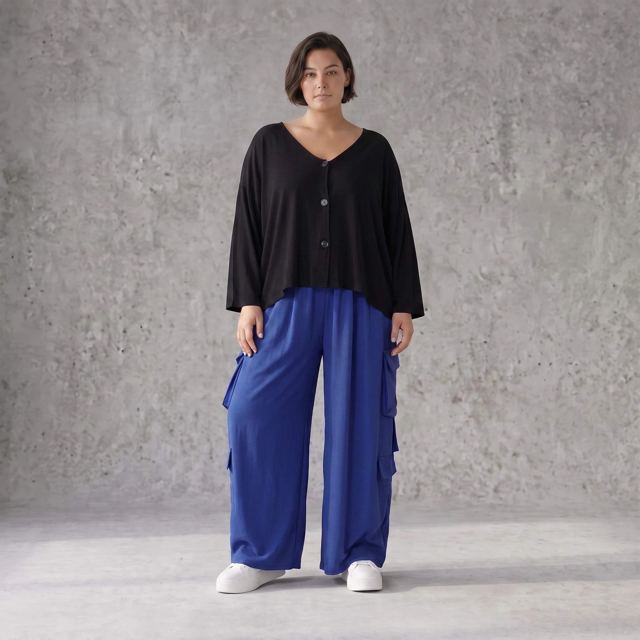 Fliessende Lagenlook Ballonhose in Royalblau leger Oversize ausgefallen zeitlos soft sehr