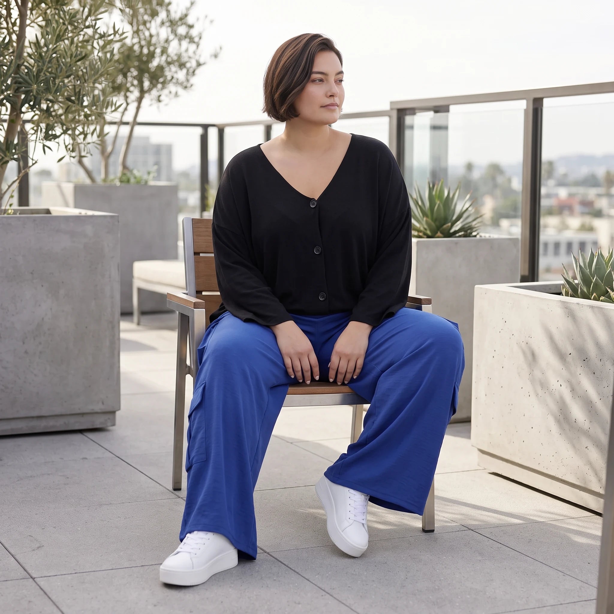 Fliessende Lagenlook Ballonhose in Royalblau leger Oversize ausgefallen zeitlos soft sehr