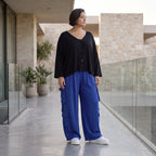 Fliessende Lagenlook Ballonhose in Royalblau leger Oversize ausgefallen zeitlos soft sehr