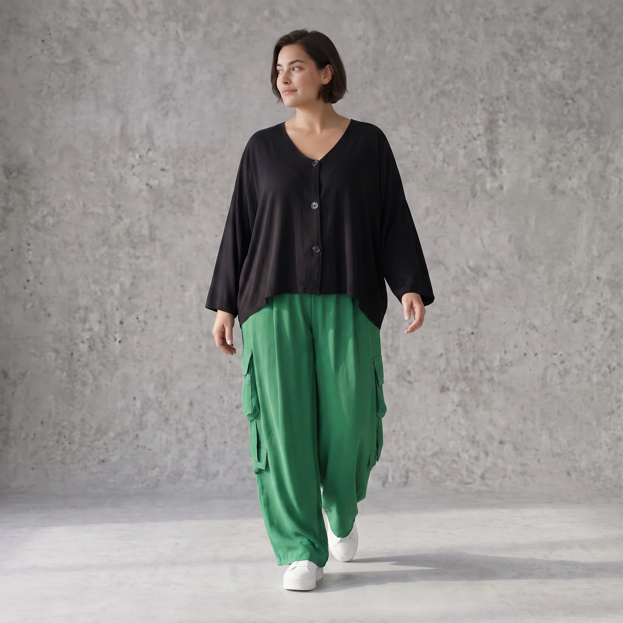 Ausgefallene Ballonhose Smaragdgrün im legeren Lagenlook Oversize leicht und zeitlos