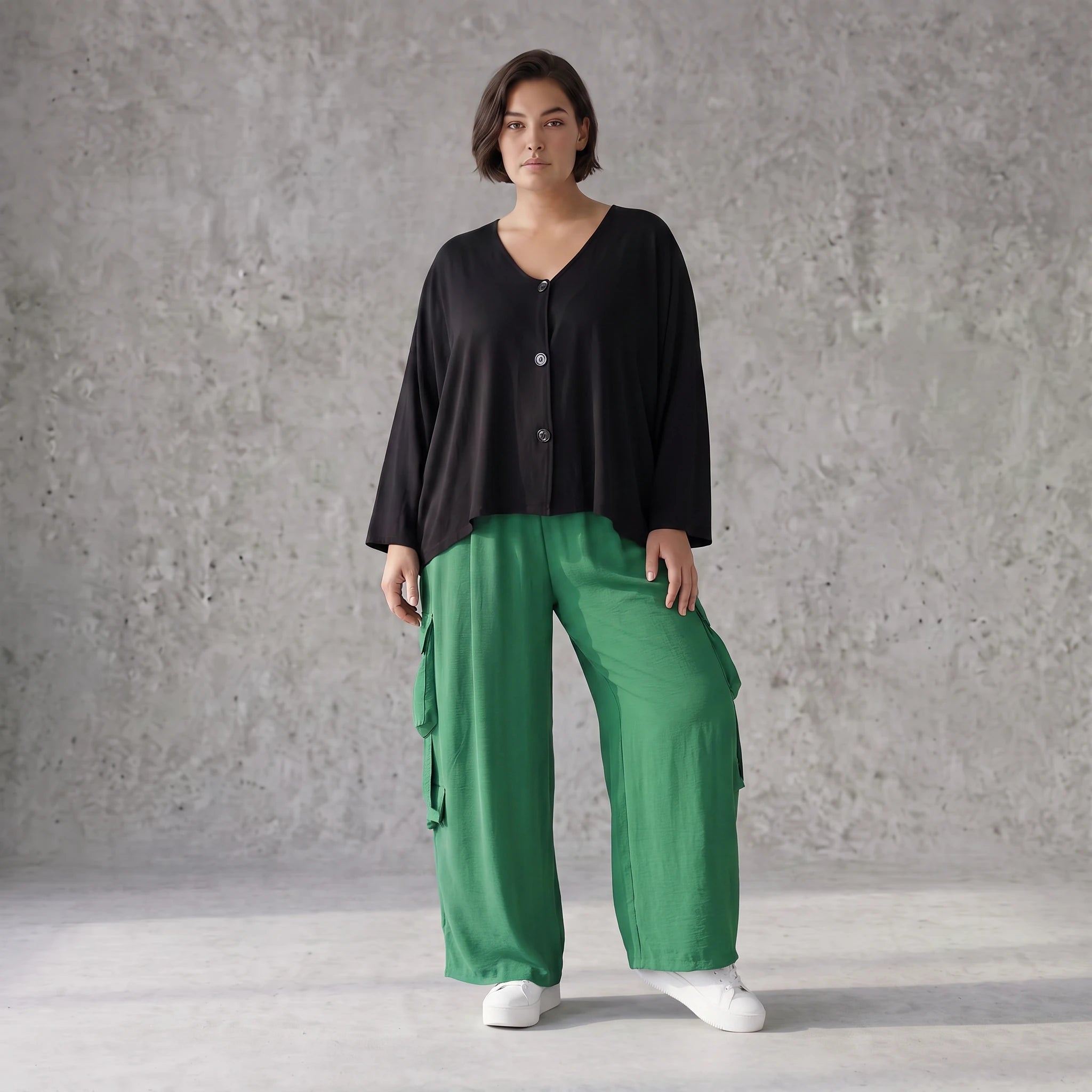 Ausgefallene Ballonhose Smaragdgrün im legeren Lagenlook Oversize leicht und zeitlos
